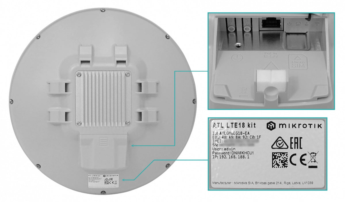 ATL-LTE18 MIKROTIK CAT18 1-1000 Antena Integrada 9-bandas 1200/150Mbps L3 con 24V 315mm