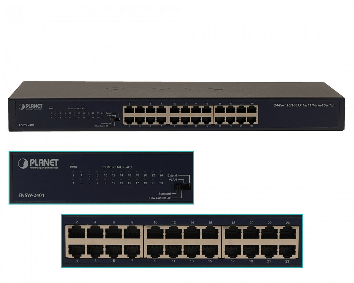 FNSW-2401 PLANET 24-100 Conmutador no-Gestionable-Capa2 Bastidor 220V-Directo Selector-de-4-modos