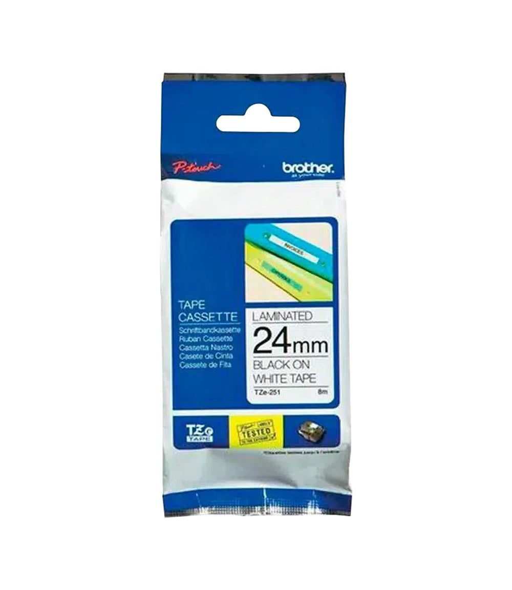 TZE-251 BROTHER 24mm Negro en Fondo Blanco Cinta 8mt p/PT-E550WVP/D600VP/P900W