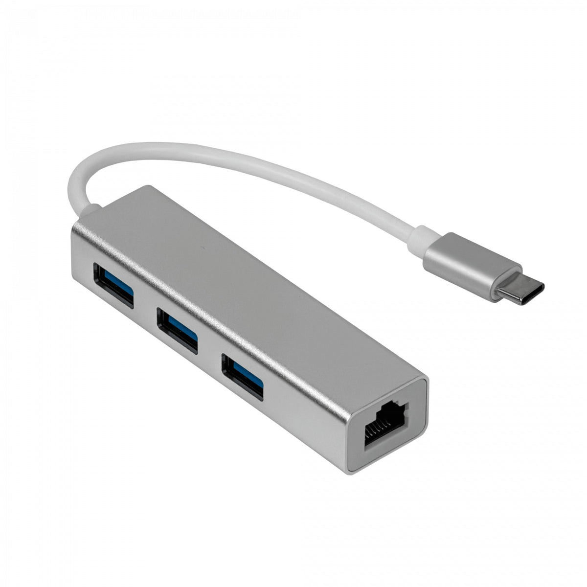 USBC-LAN-HUB Adaptador USB-C Macho a Ethernet-RJ45 10/100mbps Concentrador 3 Puertos USB-A Blanco USB3.1