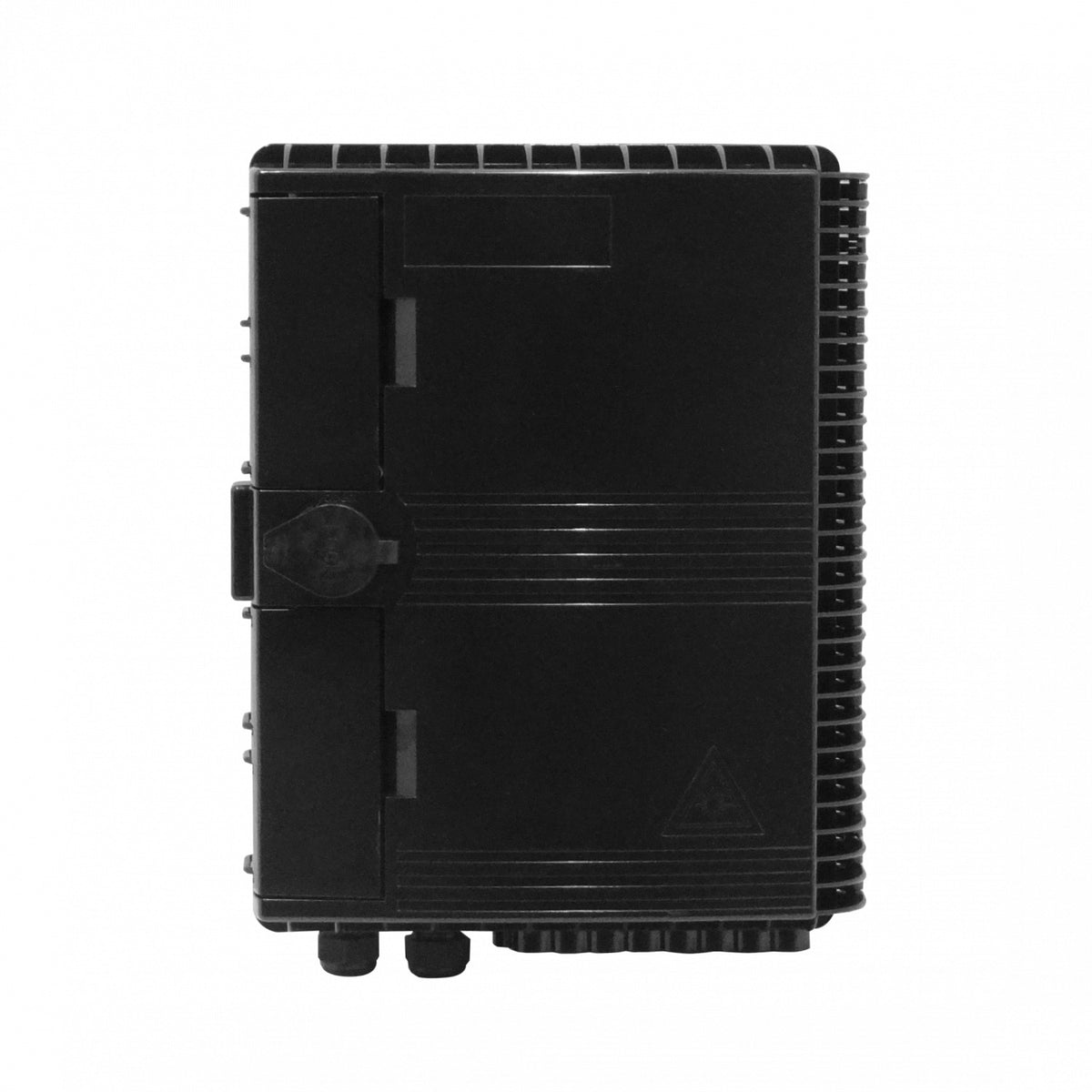 BOX-16N Caja de Fibra Óptica NAP Negra Rectangular para 16 Empalmes con 2 Prensaestopas IP65 con Llave requiere acopladores