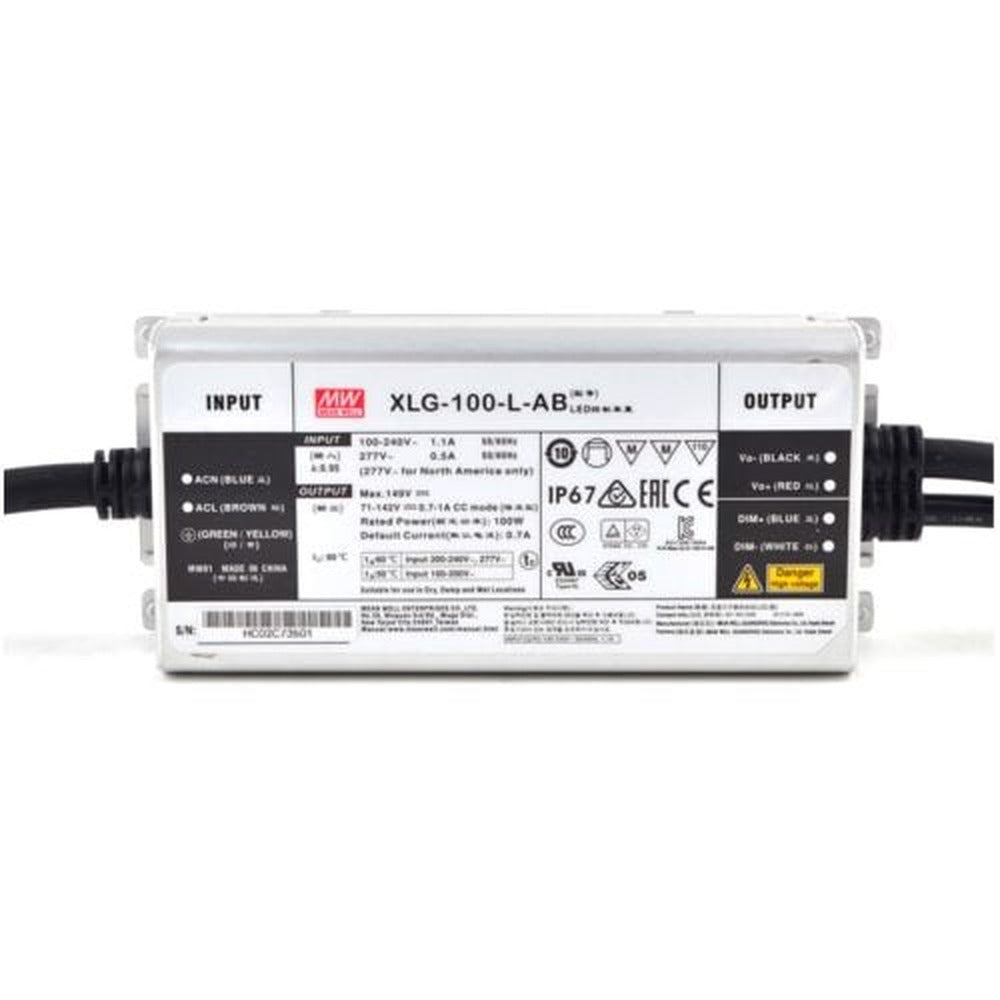 Driver LED metal de potencia PFC 100W XLG-100 - 700mA (comúnmente usado) - AB - Ajuste Potenciómetro (Io) + 3 en 1