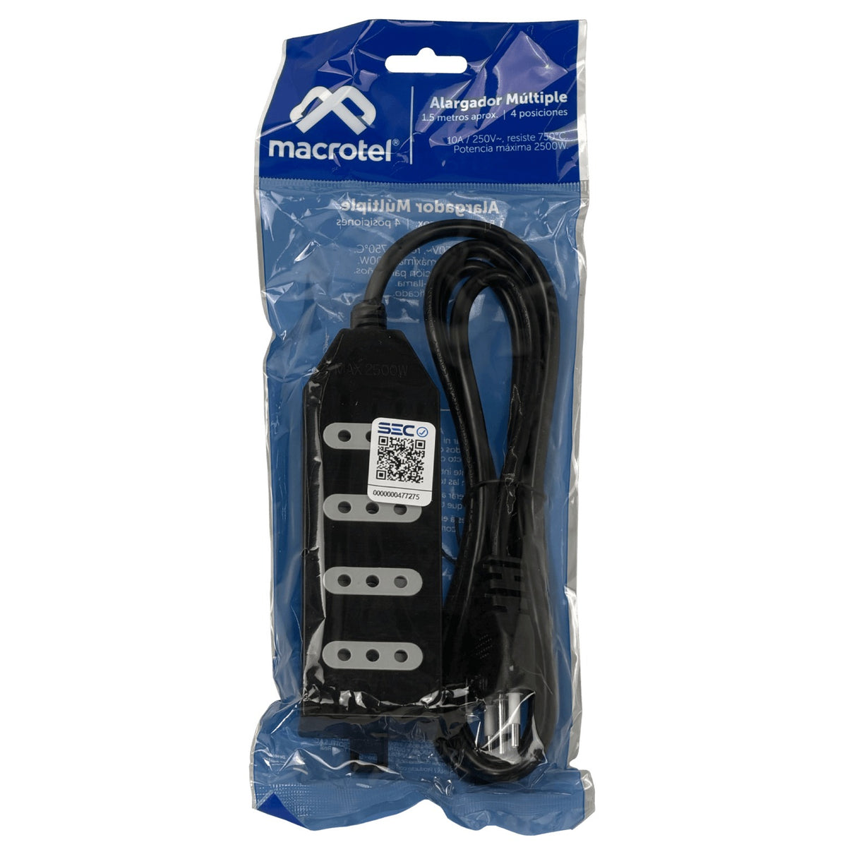 ELG-14 MACROTEL Negro 1,5 metros 4-tomas-chile Extensión 1.5mt ME-204B1
