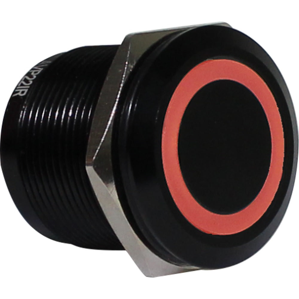 Botón antivandálico retentivo iluminado 19mm Serie AVI-R - Verde - Piloto LED 220VAC/DC - Metálico negro