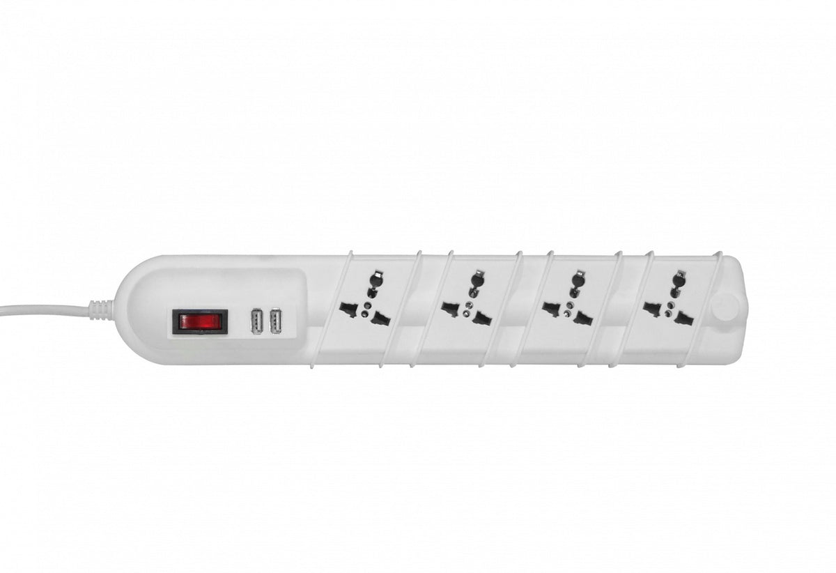ELG-35WT RITTIG Blanco Regleta 5-Tomas Múltiples 2-Puertos USB5V Extensión 3metros 10A-250V 2200W Indicador Luminoso-Interruptor