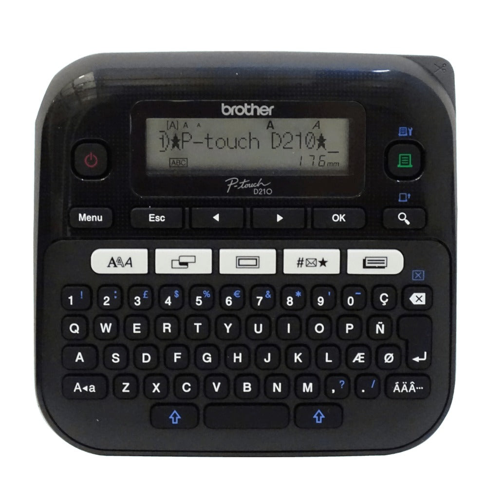 PT-D210 BROTHER Rotuladora de Oficina QWERTY para Cintas TZe de 3,5 a 12mm, 6 Pilas AAA o Fuente 9V