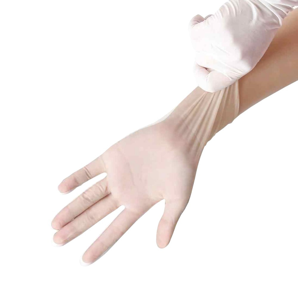 GUANTEM 100-unidades Talla-M 50-pares Guante de PVC Blanco Descartable Medium Mediano