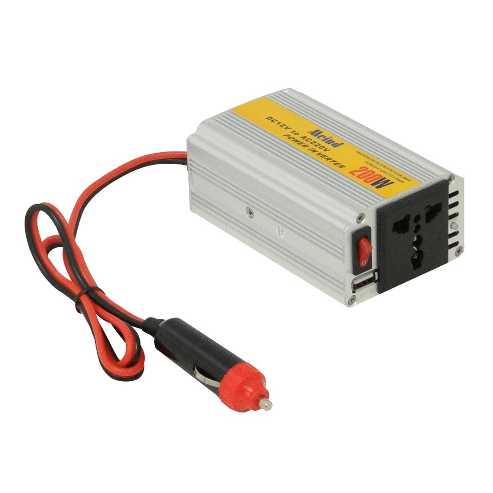 INV-200 MEIND 200W Convertidor 24/12VDC Entrada 220V Salida USB 5V Amperaje Alto Inversor Enchufe Automóvil
