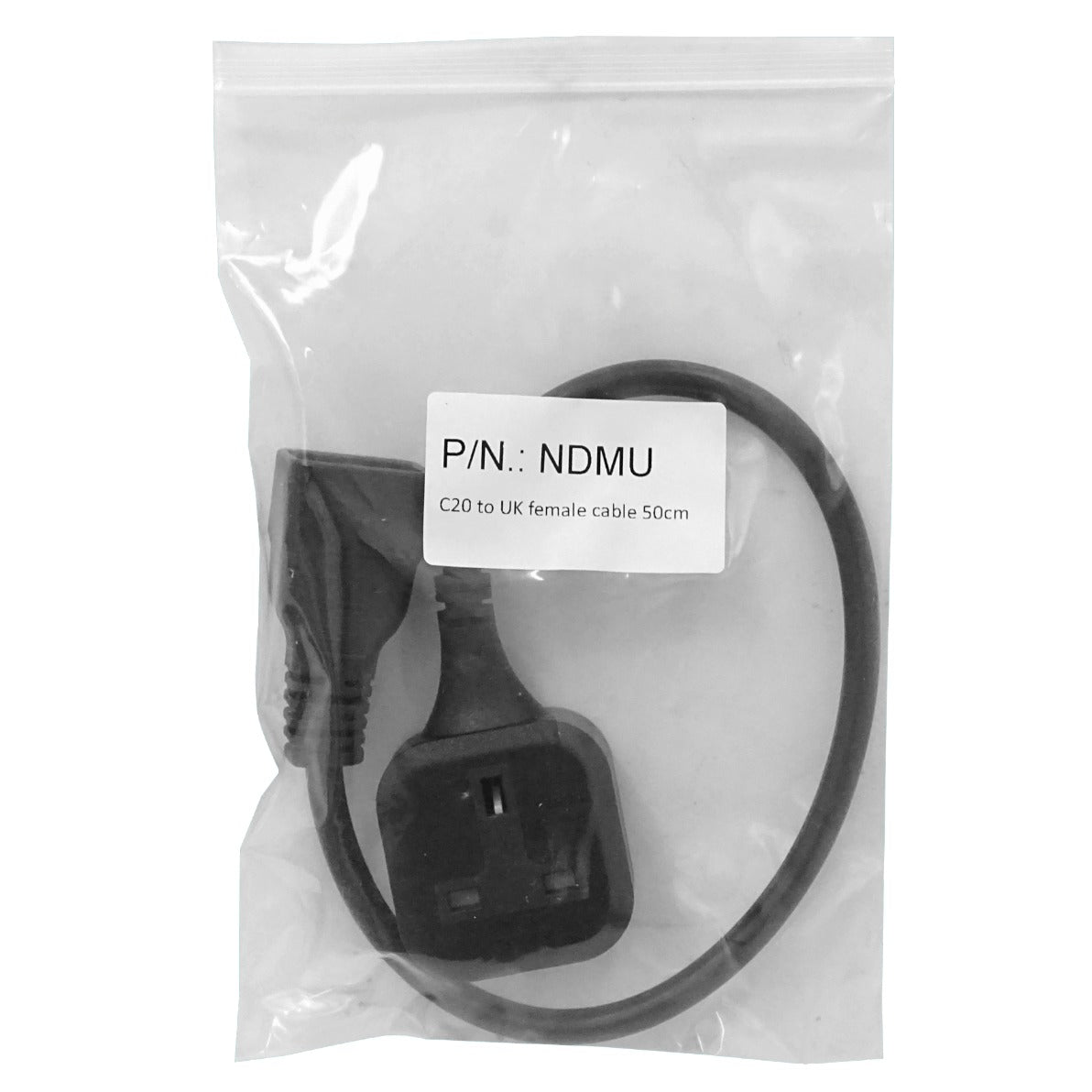 NDMU Cable de alimentación Macho C20 a Hembra UK 0,5 metros Negro 50cm