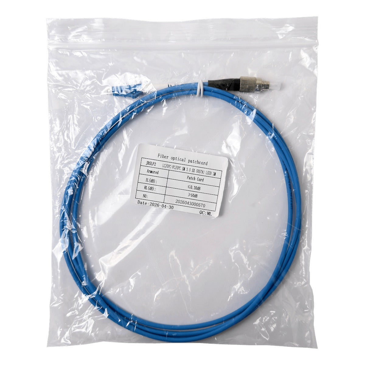 JBSLF2 LSZH Blindado 2mt LC-FC SM Simplex Latiguillo Fibra Óptica 3.0mm 9/125um