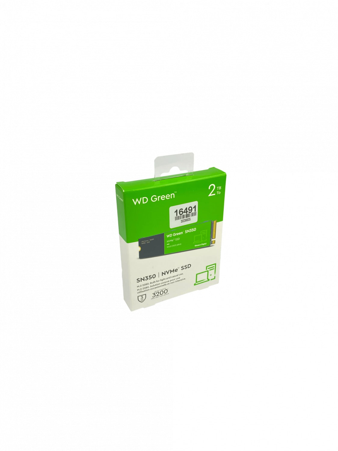 SSD2TBN WESTERN DIGITAL Disco de estado sólido 2TB formato M.2 interfaz NVMe velocidades 3200MB/s lectura 900MB/s escritura modelo WDS200T3G0C