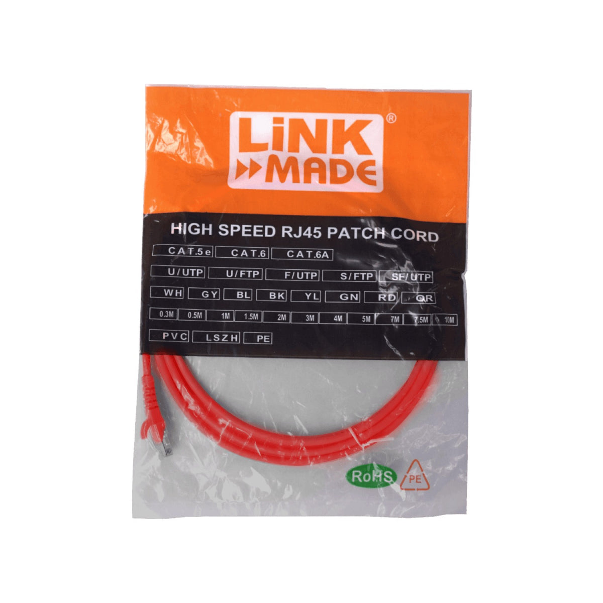 CP6CR-20L LINKMADE Cable de Red Cruzado Cat6 Rojo U/UTP 2 Metros Patch Cord CrossOver 568A/568B