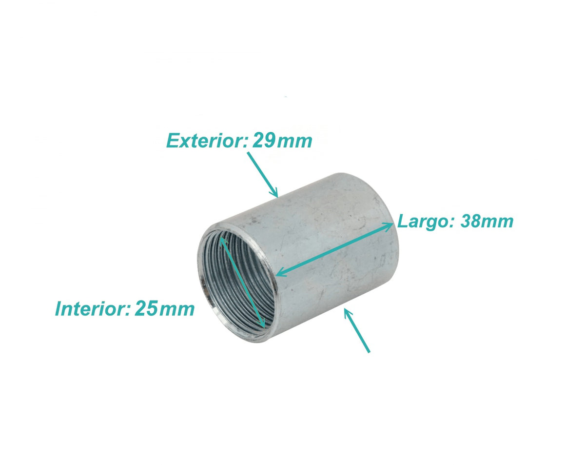 M34-COM IMC 3/4-Pulg Copla Largo-38mm Hilo Inter. 25/29mm-Diam-int/ext Zincado