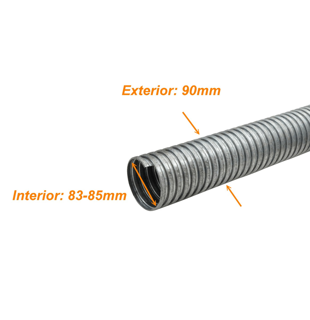 FLEXE90 Totalmente-Metálico 90mm Bobina-15metros Tubo Flexible Conduit Medidas ext/int 90/84mm
