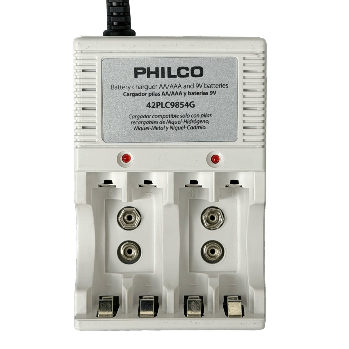 CARGADOR-9A. PHILCO Cargador 2-Pila-9V o 4-Pilas-AA/AAA inc-4-pilas Recargable