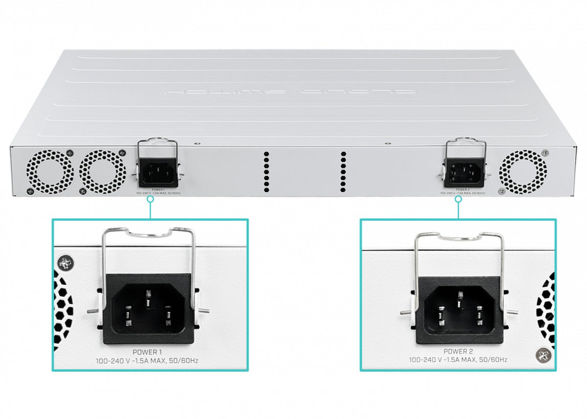 CRS354-48G-4S+2Q+RM MIKROTIK Conmutador 48 puertos Gigabit 4 ranuras SFP+ 10G 2 ranuras QSFP+ 40G Puerto consola Licencia Nivel 5 Doble fuente de alimentación