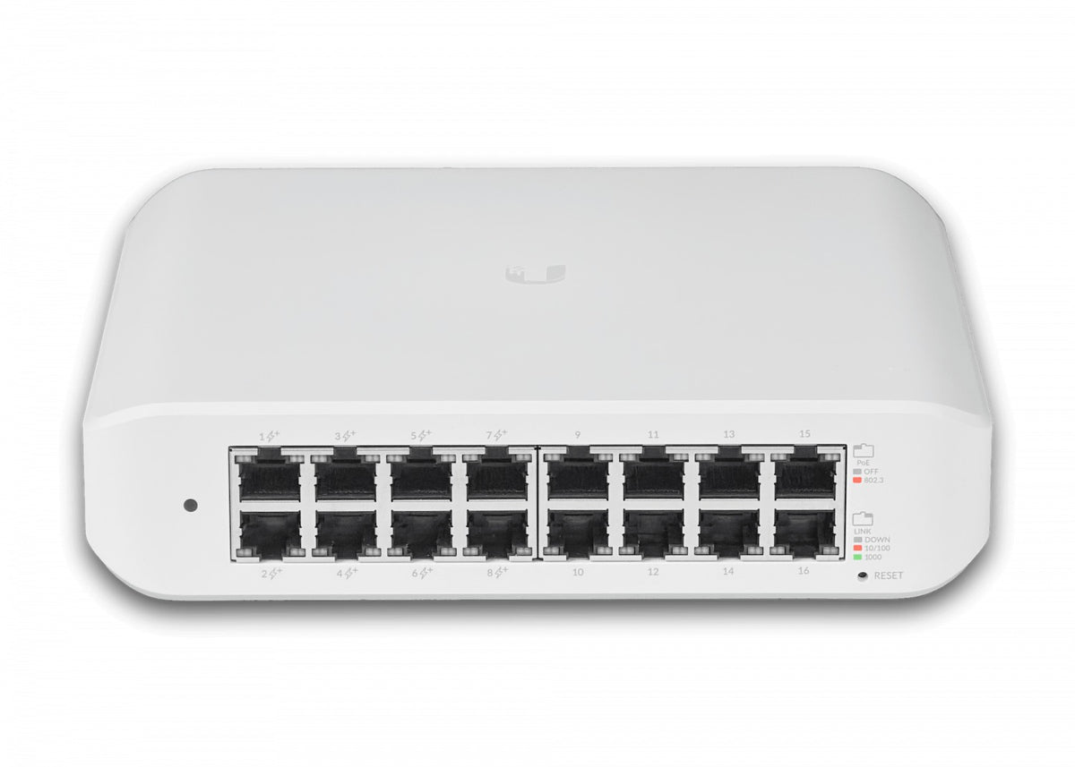 USW-LITE-16-POE. Conmutador de escritorio UI 45 W totales 16-1000-8-PoE+48af/52at requerido-UniFi USW-LITE-16-POE-EU UBIQUITI