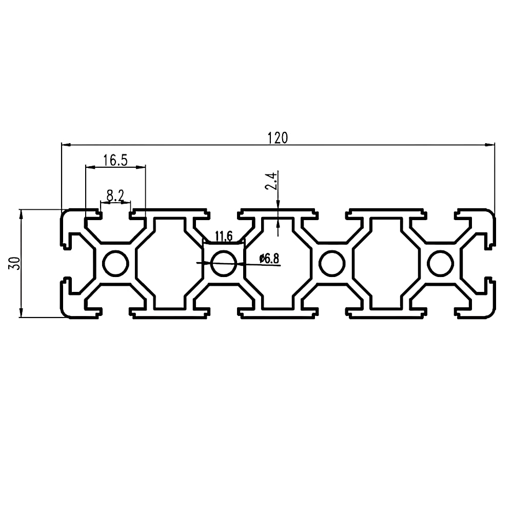 Perfil Estructural Aluminio Tslot 30x120x2000 mm
