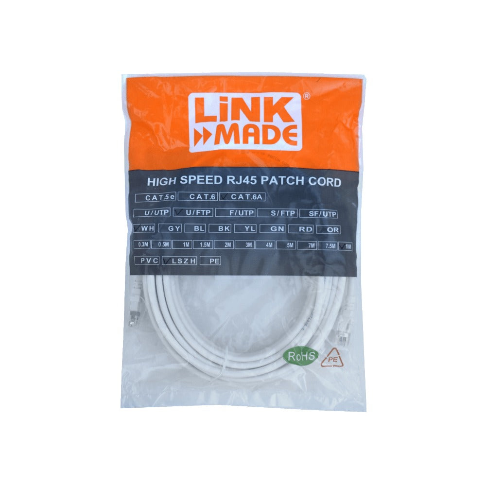 C6AW-100 LINKMADE 10mt Cat6a U/FTP Blanco LSZH Cable Patch Inyectado Multifilar