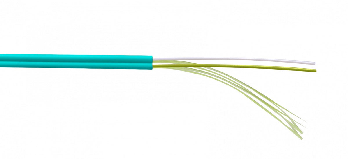 CF3Z2 Latiguillo de fibra óptica dúplex multimodo OM3 50/125 µm, configuración Zipcord de 3,0 mm, cubierta LSZH, longitud de 1 metro.