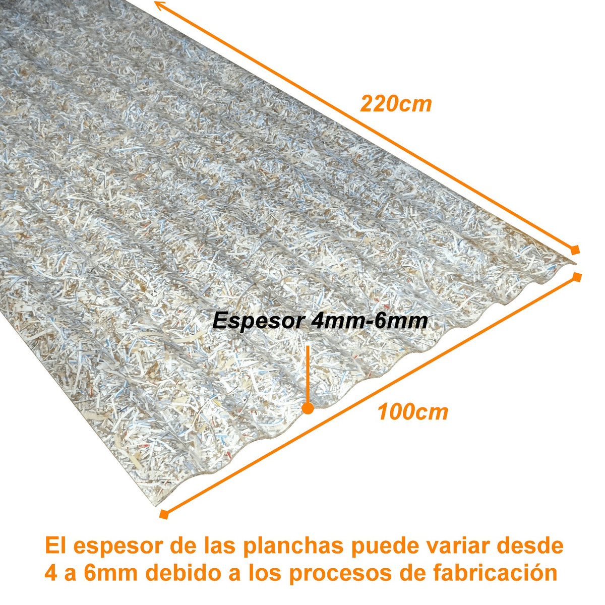 PS-40-ONDU Placa ondulada IBAPLAC de 4mm a 6mm de espesor, 1x2,2 metros, fabricada con Tetrapack reciclado, superficie total de 2,2m² (100x220cm)