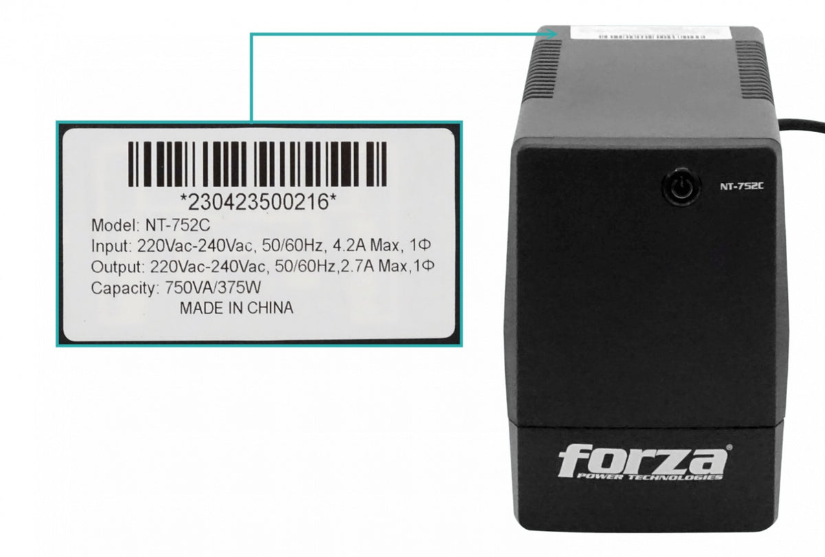 NT-752C FORZA 42WH 1x7AH 750VA 375W 4-Tomas-IEC-C AVR sin-USB 162-268VAC 2-RJ UPS