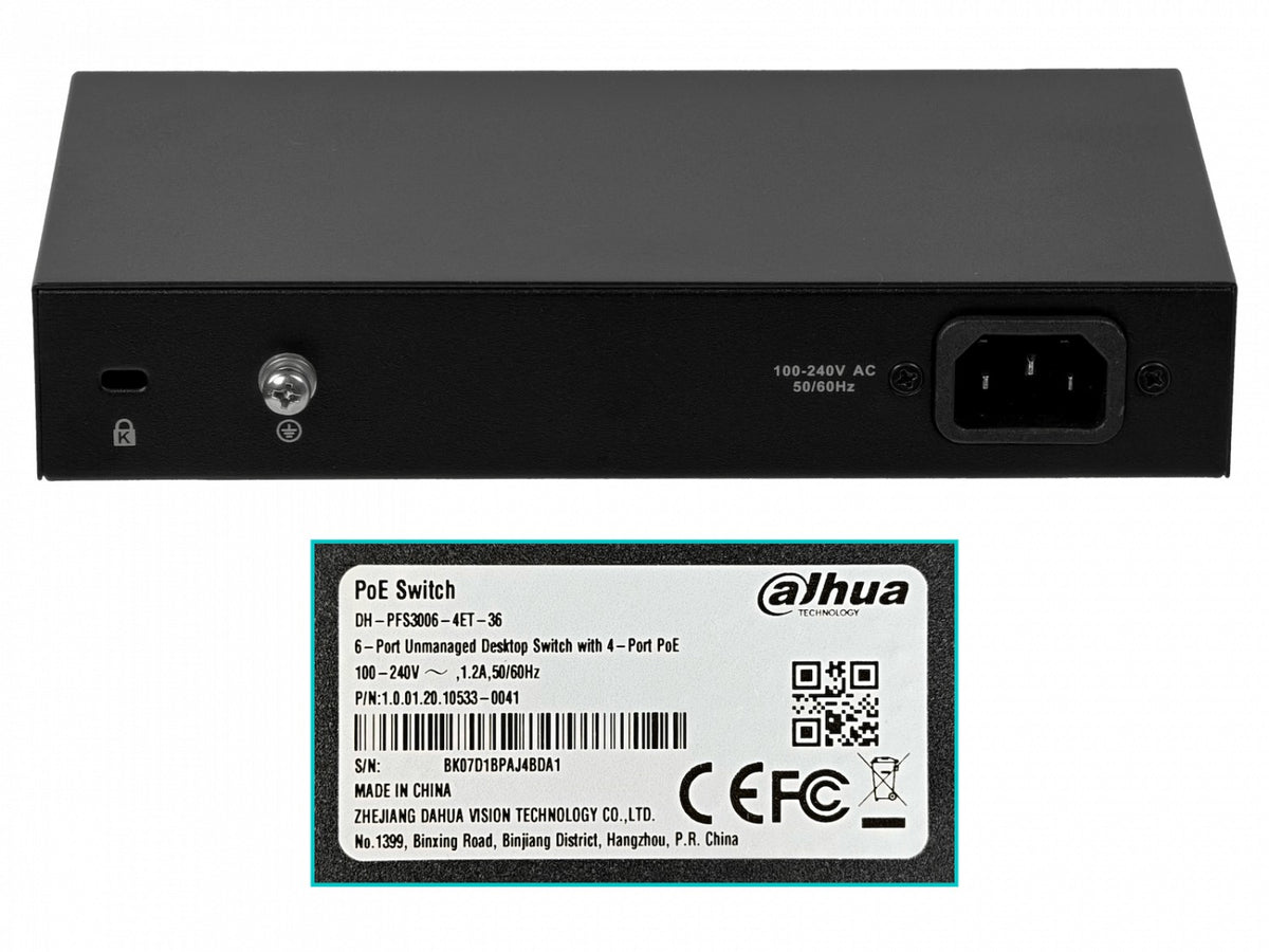 PFS3006 DAHUA Conmutador 6-100(4-PoE+af/at) 36W-total 100-240v