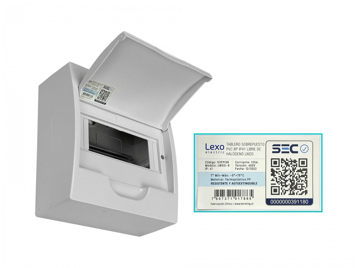 CADIN-08S LEXO Tablero Sobreponer LSZH 8 Modulos Riel Din IP41 IK08 5399108