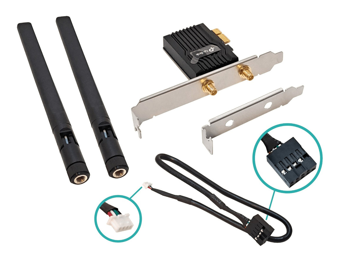 TX55E TP-LINK ADAPTADOR PCIe-x1 AX3000, DOBLE BANDA 2.4+5GHz, VELOCIDADES 574+2402mbps, 2 ANTENAS RPSMA, PERFILES ALTO Y BAJO