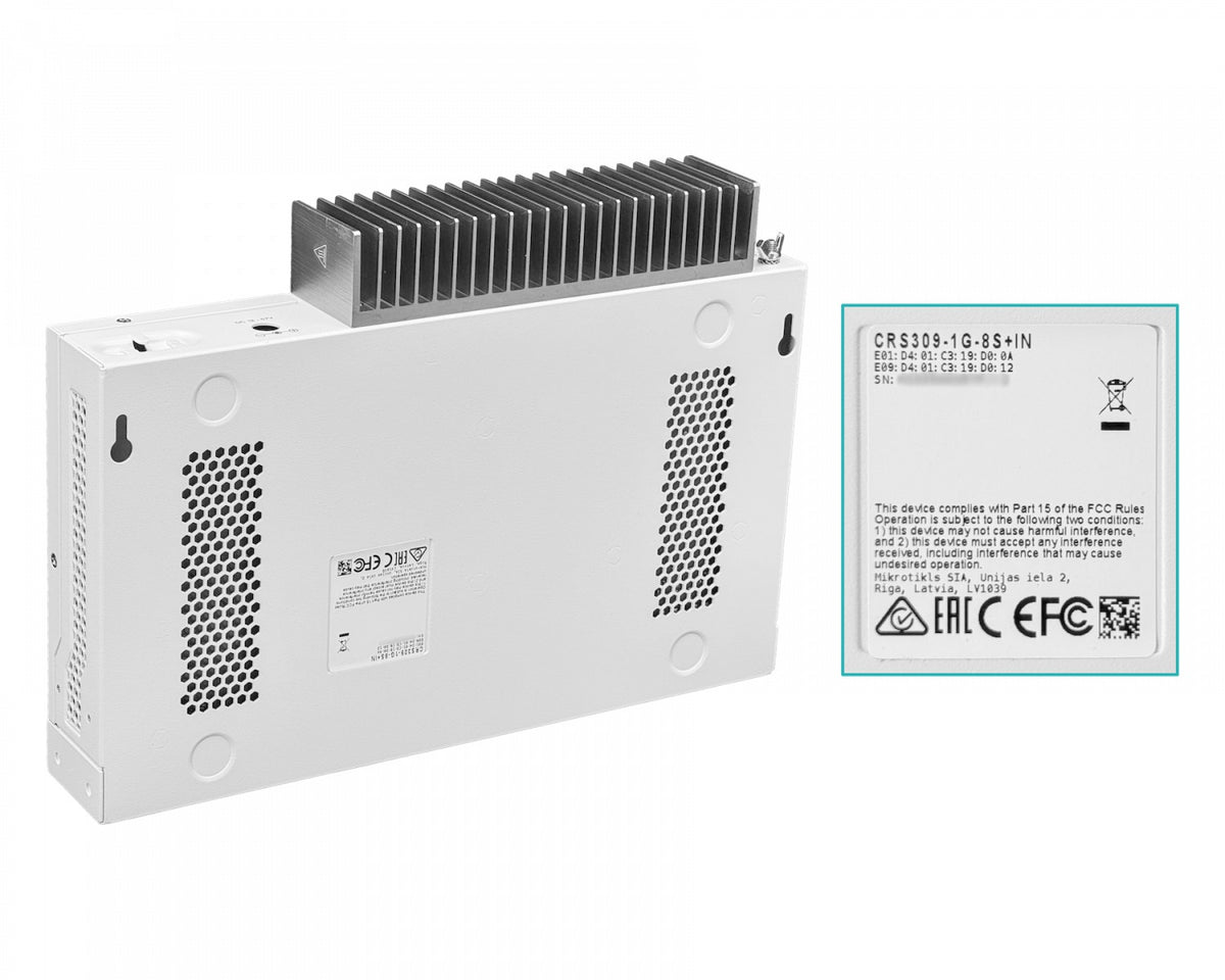 CRS309-1G-8S+IN MIKROTIK 8-SFP/SFP+10G 1-1000 Consola L5 incl-24V Conmutador Rack Capa3 Administrable