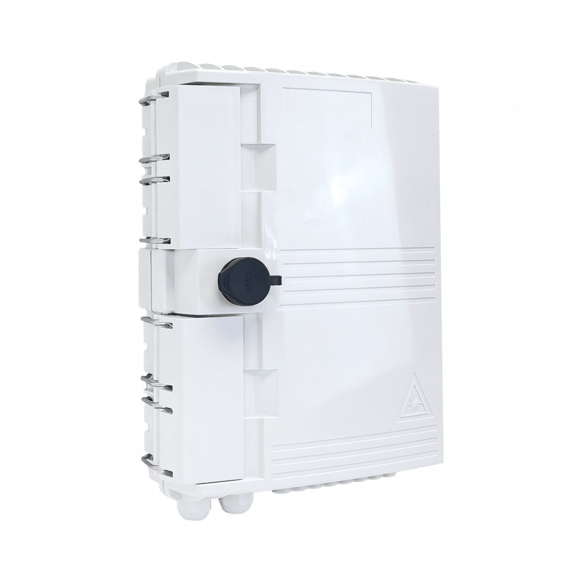 BOX-16 Caja de Fibra Óptica NAP Blanca para 16 Fusiones Rectangulares con 2 Entradas de Estopa, Grado de Protección IP65, Incluye Llave y Requiere Acopladores