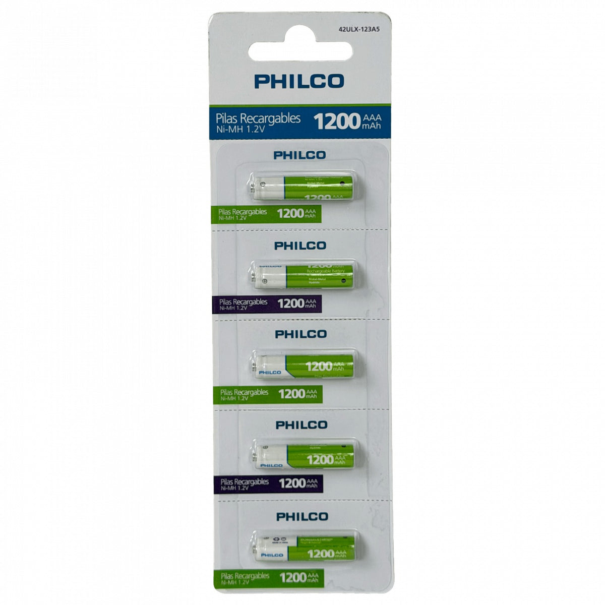 AAA-1200 PHILCO AAA 5-Pila Recargable 1200mAh 1,2V Ni-MH Precargada 42ULX-123A5