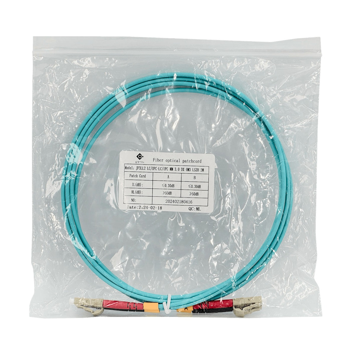 JF3LL2 2m LC-LC OM3 Multimodo MM Dúplex Latiguillo Fibra 3.0mm 50/125µm LSZH