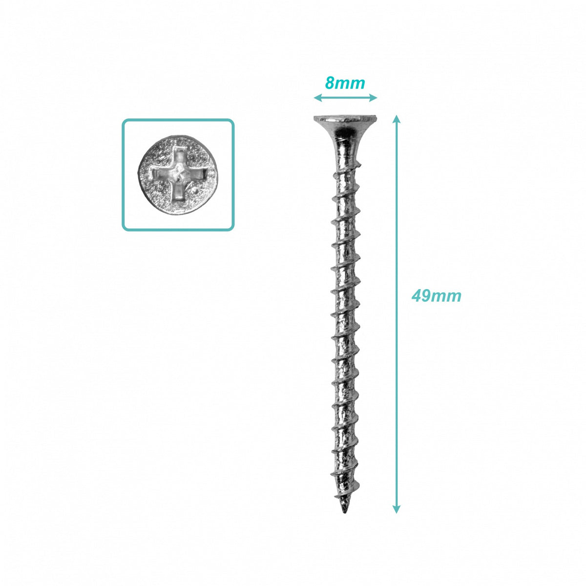 YUP6-16 100 unidades 6 x 2 Longitud-51mm Plateado Tornillo para Placa de Yeso Punta Cruz 2,0p