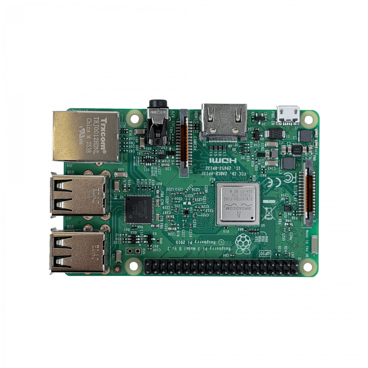 PI-3 RASPBERRY CPU Quad-Core 1.4GHz RAM 1GB Alimentación 5V-2A WiFi 2.4GHz Ethernet 10/100/1000 HDMI Salida Audio 3.5mm 4 Puertos USB