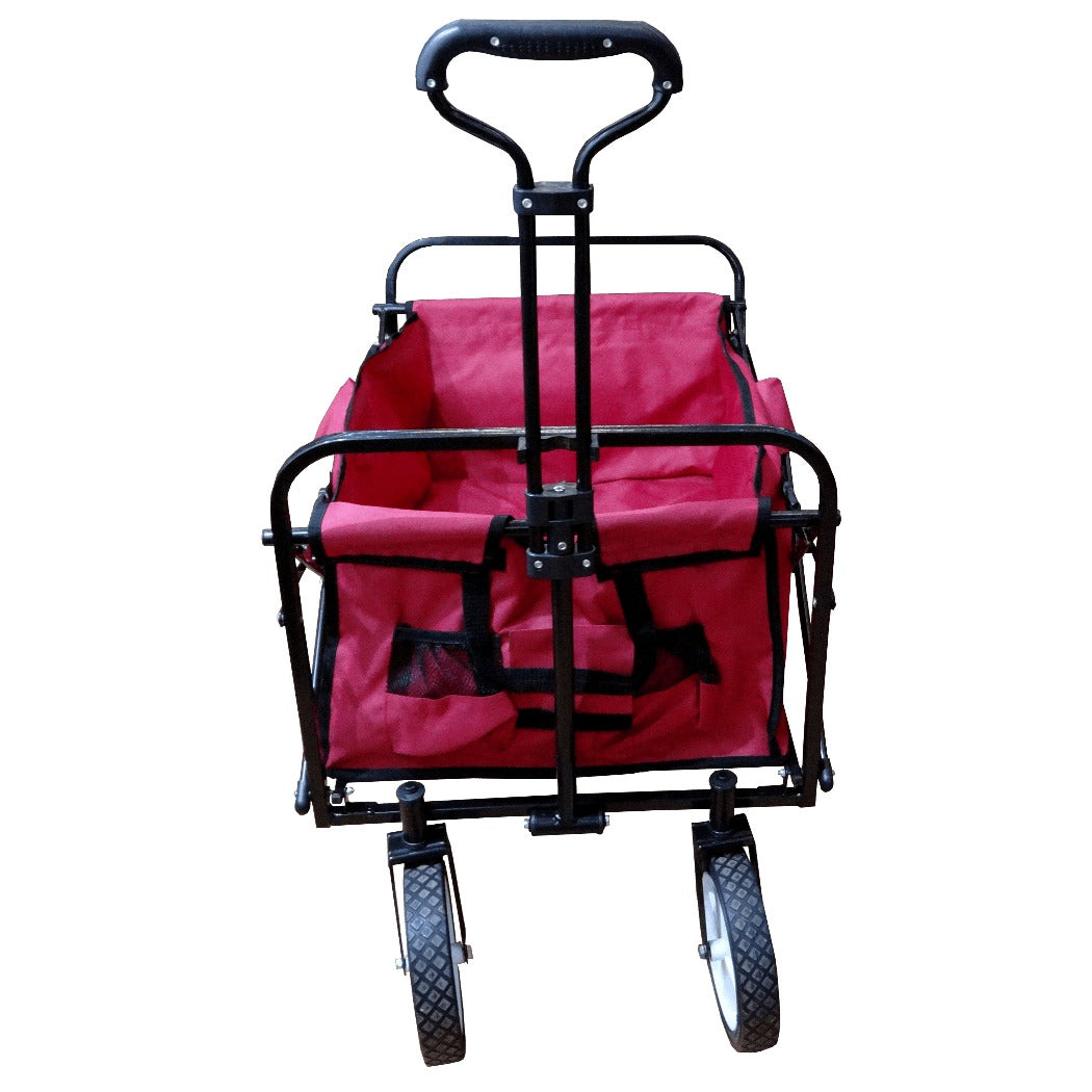 CARRO-4 Carretilla Manual de Arrastre Metálica con Lona Roja Plegable de 4 Ruedas Capacidad 70kg