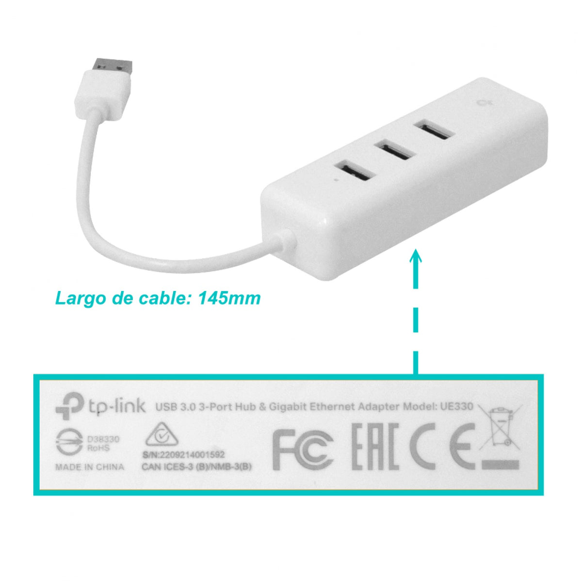 UE330 TP-LINK CONCENTRADOR-3p USB3.0 1-1000 1-Puerto-RJ45-Gigabit 1000mbps USB-A