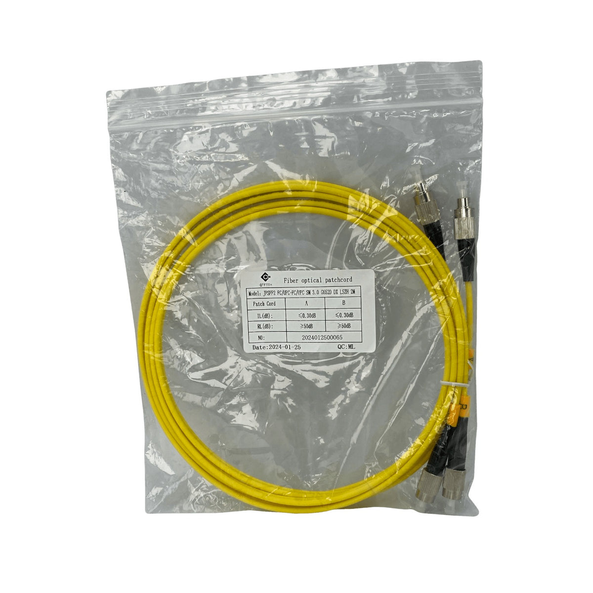 JFSFF2. Latiguillo de fibra óptica monomodo dúplex FC/UPC-FC/UPC de 2 metros, cable de 9/125 µm y 3 mm