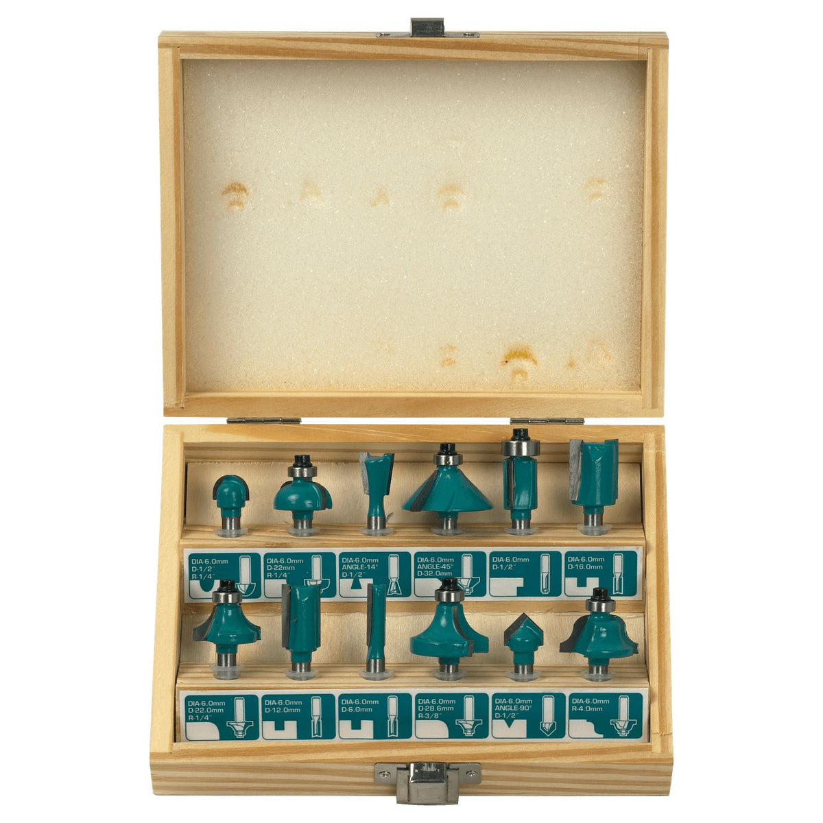 FRE-12 TOTAL Estuche de 12 Brocas para Carpintería Diámetro 6mm Compatible con Fresadora FRE-600 Referencia TACSR0121