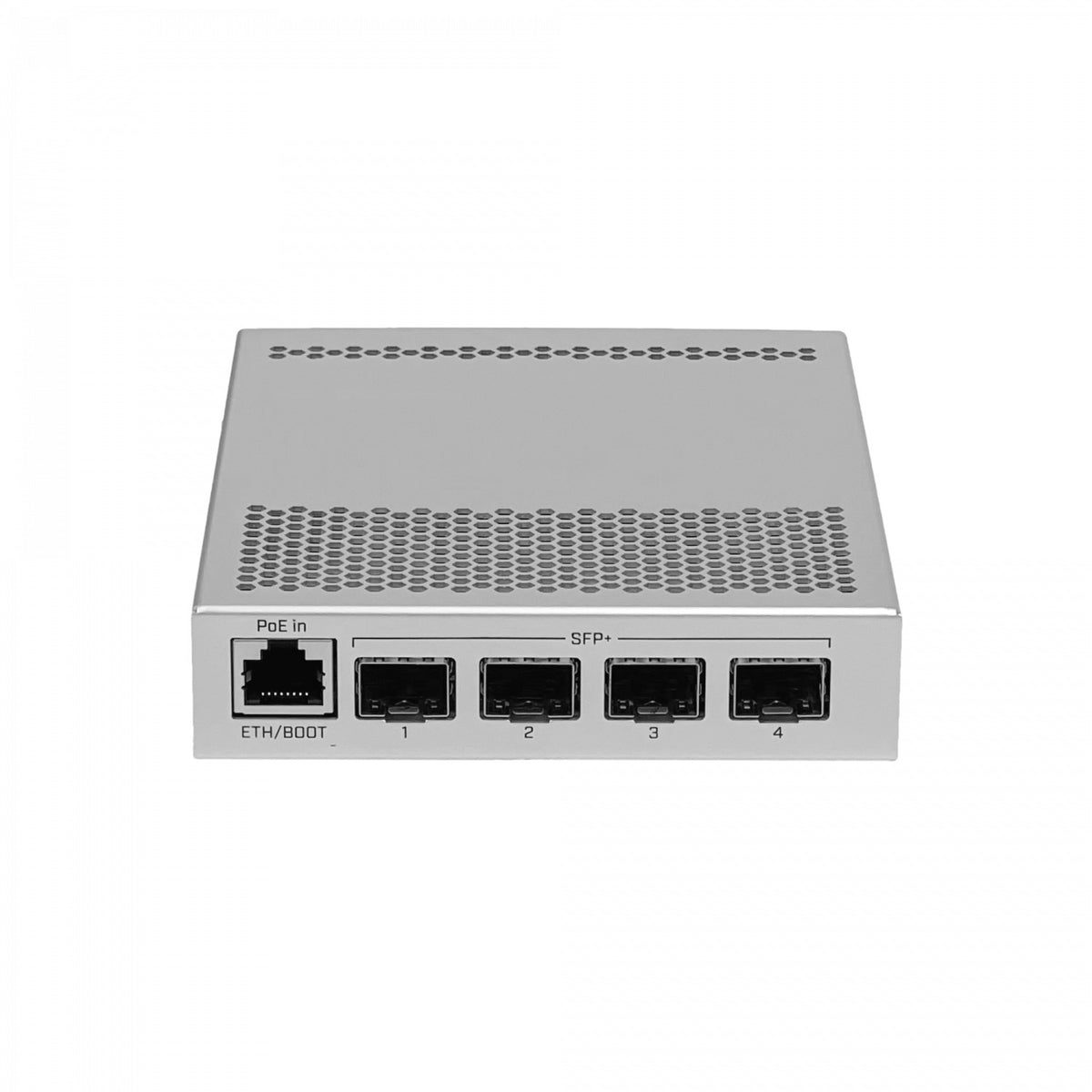 CRS305-1G-4S+IN MIKROTIK Switch de Fibra Administrable Capa 5, 4 Puertos SFP+ 10G, 1 Puerto 1000 con PoE Pasivo, Doble Entrada DC, Fuente 24V Incluida