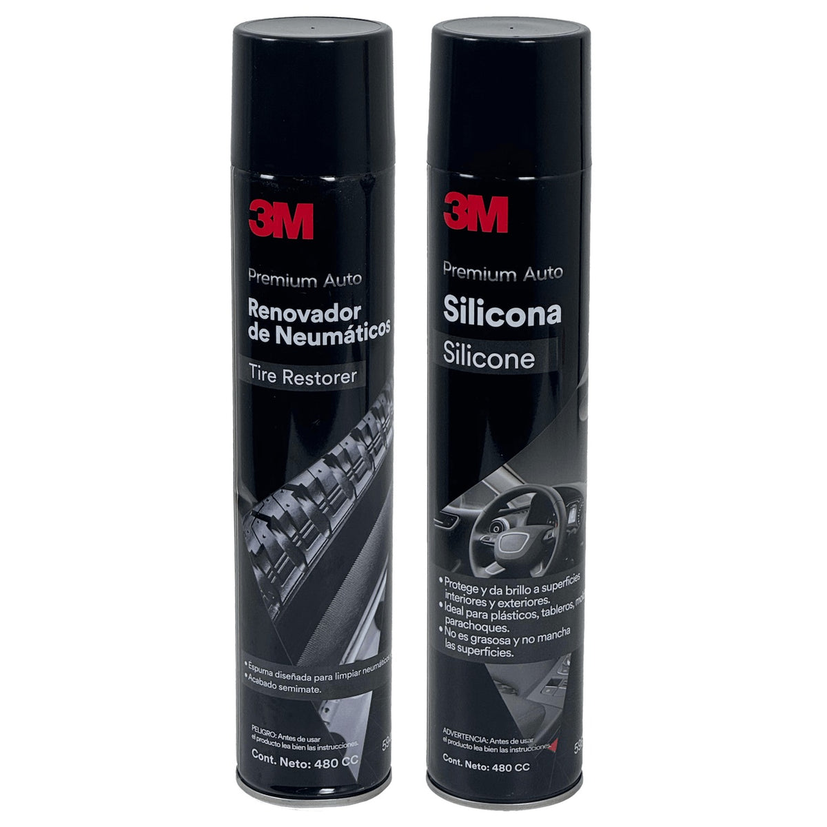 KIT-3M 3M Estuche de Limpieza Aerosol-480ml de Silicona y Restaurador de Neumáticos