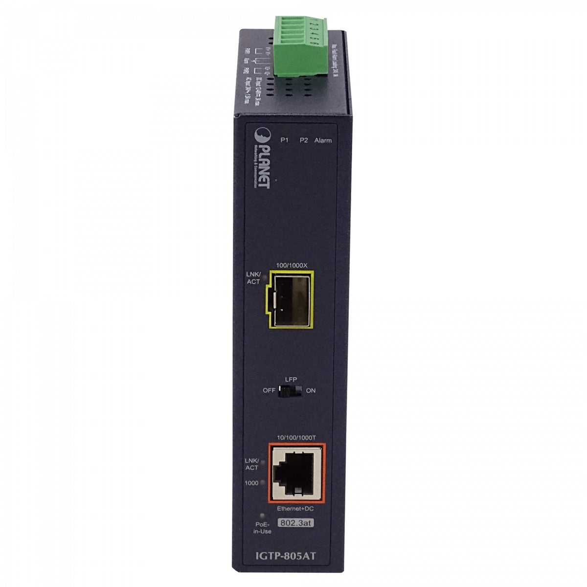 IGTP-805AT-LIQ Planet Convertidor de Medios Industrial Carril-DIN USADO SOLO EQUIPO 1-Puerto-1000-PoE 1-Ranura-SFP