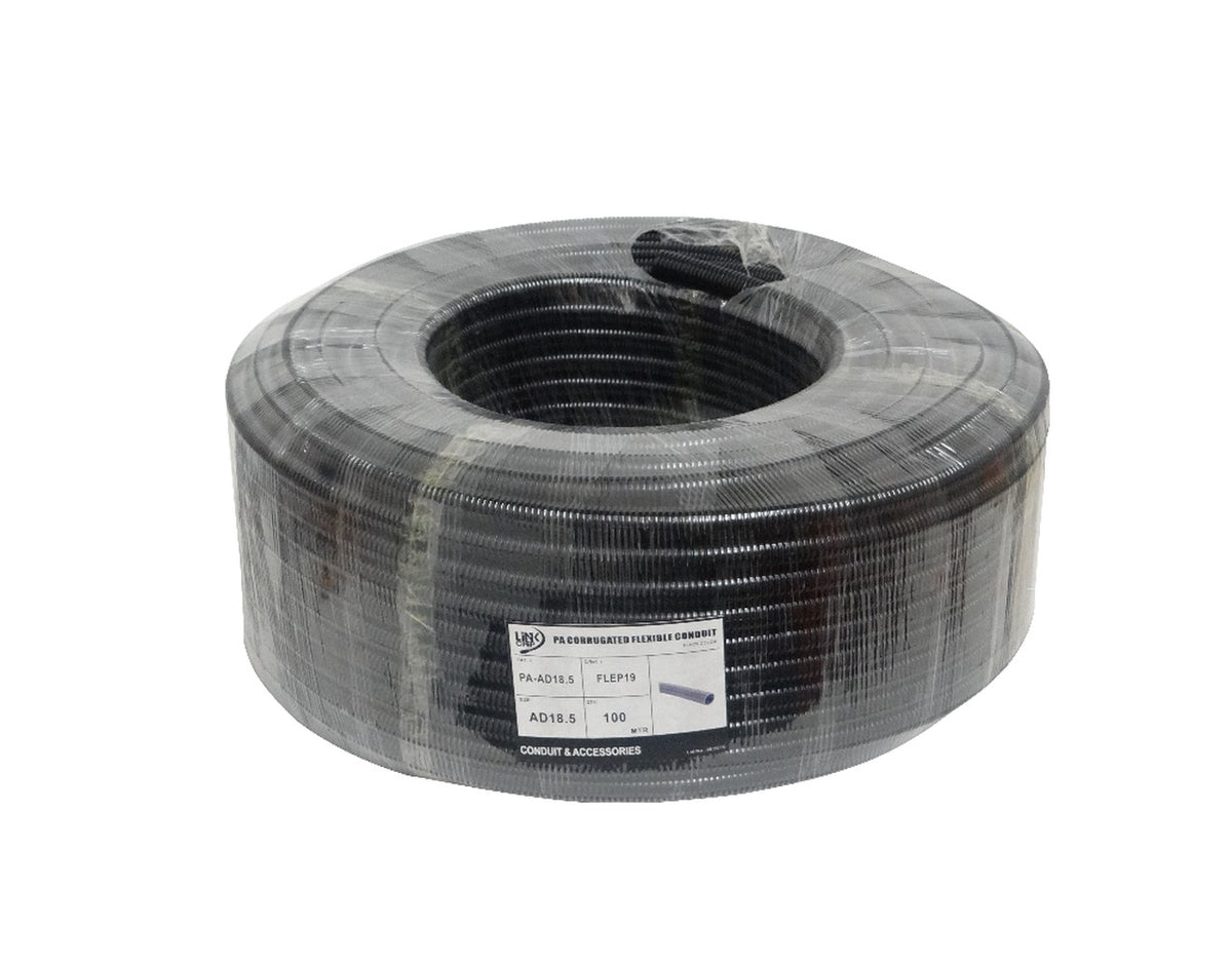 FLEP19 19mm Bobina-100mts 15mm-in Tubería Flexible Plástica Corrugada Negra PA