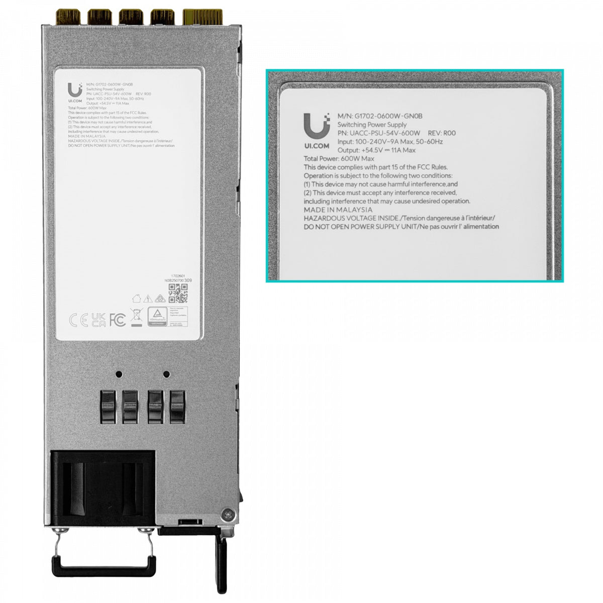 PSU-546 UI p/ECS-24-POE ECS-48-POE Fuente Poder 54,5Vdc 11A 600W 1-C14 UACC-PSU-54V-600W UBIQUITI