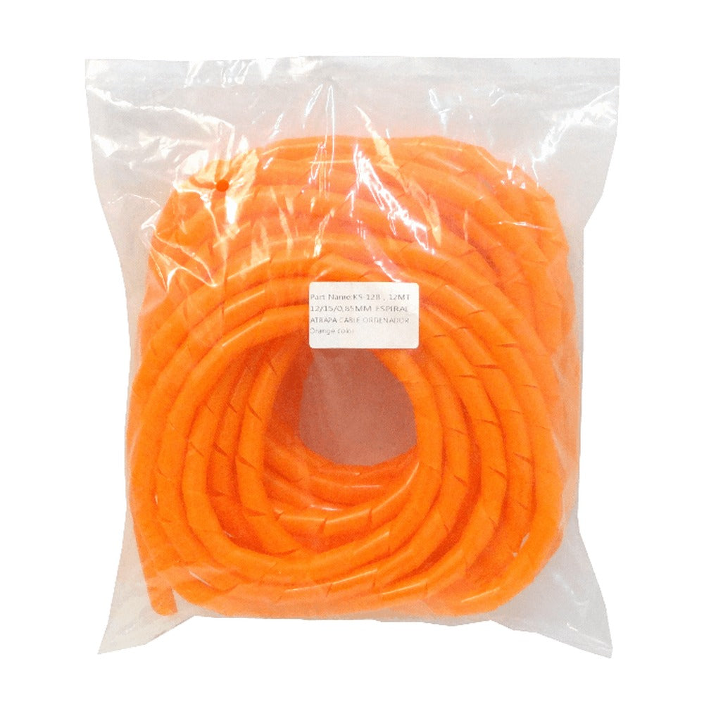KS-12B Espiral ordenadora de cables de polietileno color naranja, longitud 12 metros, diámetros 12/15/0,85mm