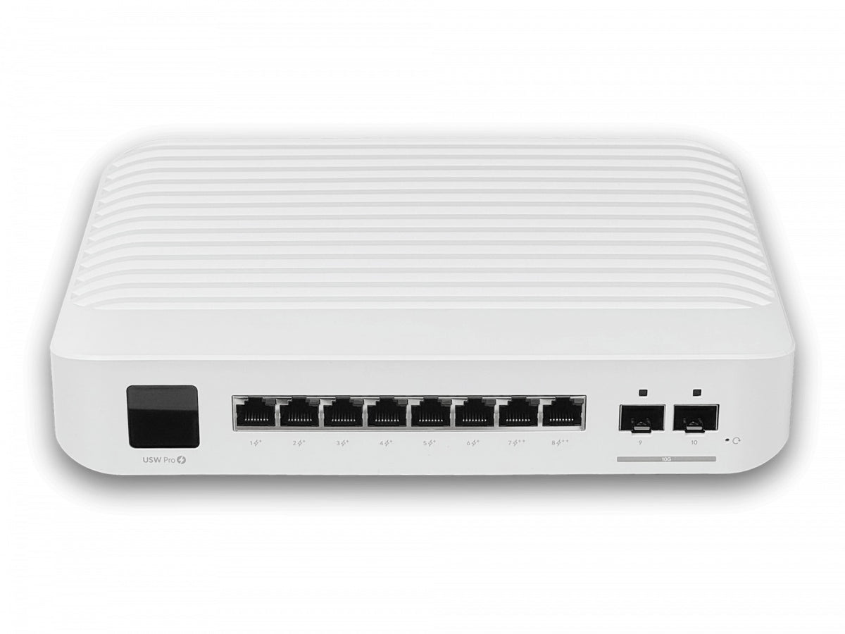 USW-PRO-8-POE. Conmutador UI de 8 puertos 1000PoE con soporte af/at/++, presupuesto total de 120W, 2 puertos SFP+ de 10G, requiere UniFi Switch Admin, modelo USW-PRO-8-POE-EU de UBIQUITI