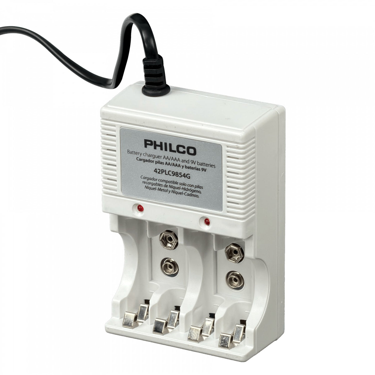CARGADOR-9A. PHILCO Cargador 2-Pila-9V o 4-Pilas-AA/AAA inc-4-pilas Recargable