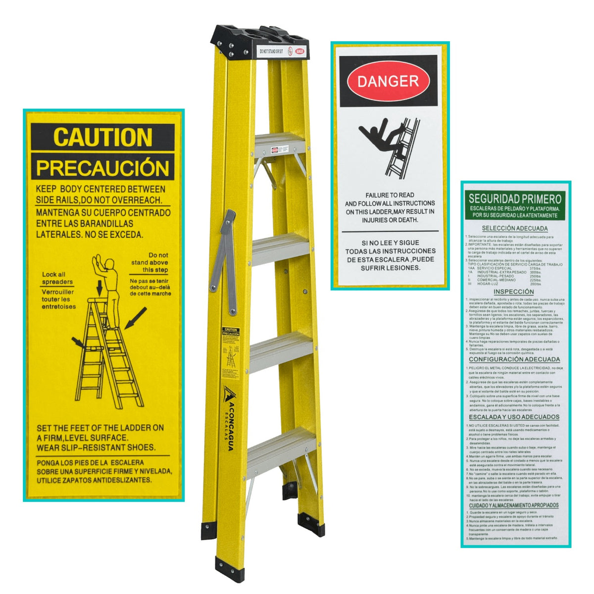 ESAF-405 Escalera de Tijera de Fibra de Vidrio de 5 Peldaños, Altura de 1.44m, Capacidad 140kg