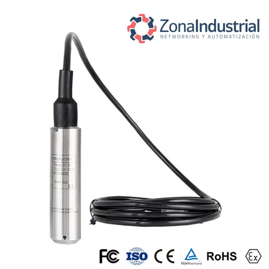 Sensor de nivel hidrostático 28mm para pozos agua 0.25%FS  + 5 metros de cable. - 0-150m