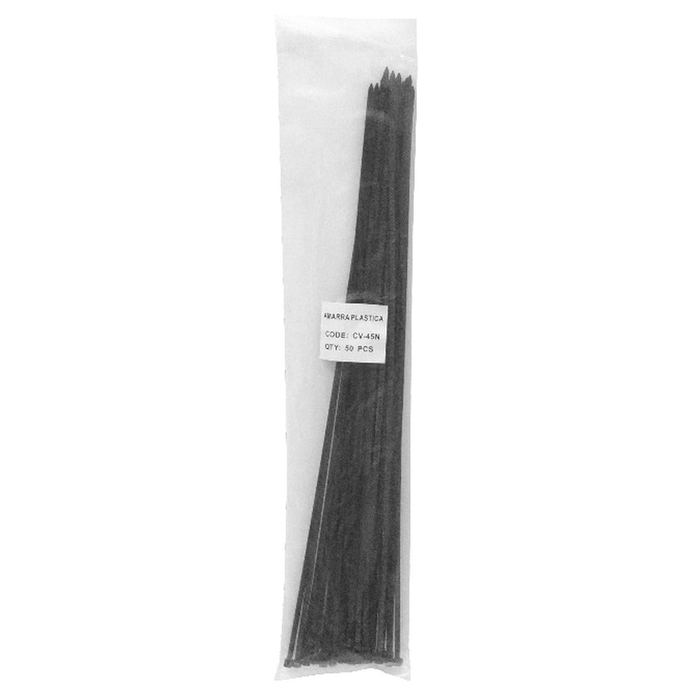 CV-45N. Brida plástica de nylon color negro, 50 unidades, dimensiones 4,8 x 500 mm (largo 500 mm, ancho 4,8 mm)